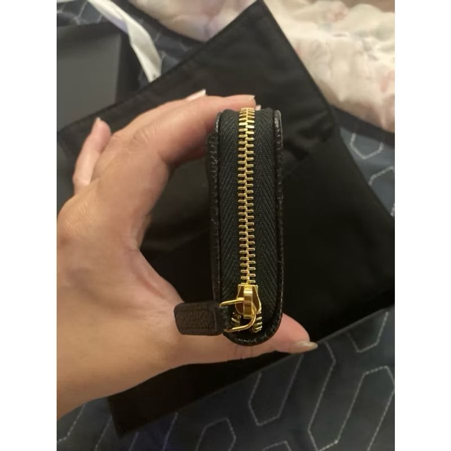 香奈兒chanel 黑色小皮件 金扣 荔枝皮 拉鍊 零錢 卡片 名片包-13
