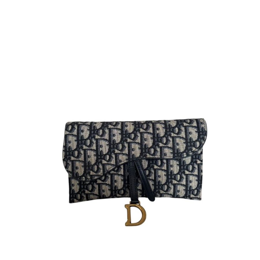 【DIOR】Oblique 藍色刺繡 金扣 三合一鏈條包(二手)K2912-0