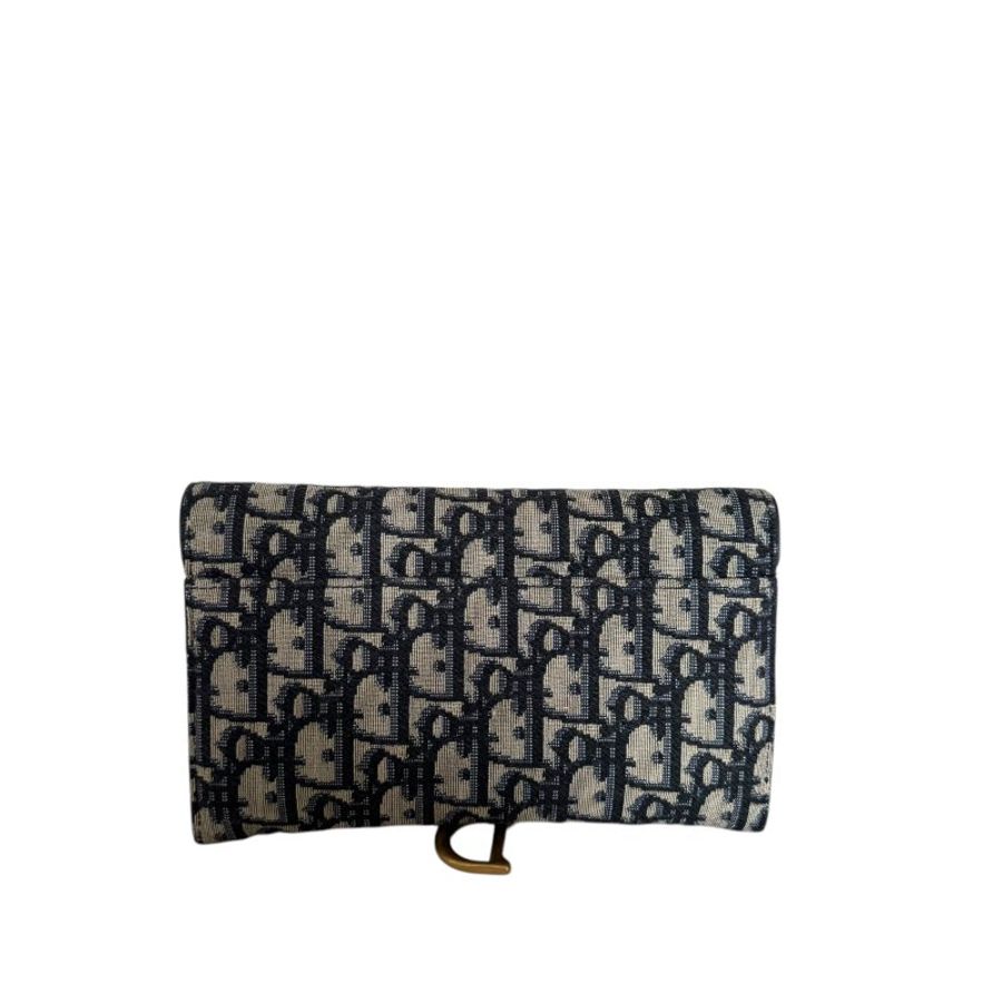 【DIOR】Oblique 藍色刺繡 金扣 三合一鏈條包(二手)K2912-4