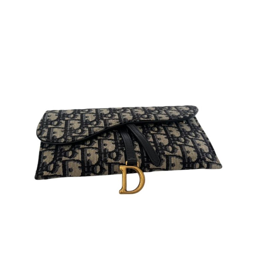 【DIOR】Oblique 藍色刺繡 金扣 三合一鏈條包(二手)K2912-7