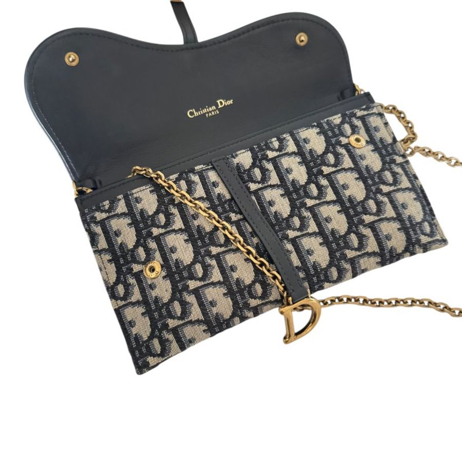 【DIOR】Oblique 藍色刺繡 金扣 三合一鏈條包(二手)K2912-13