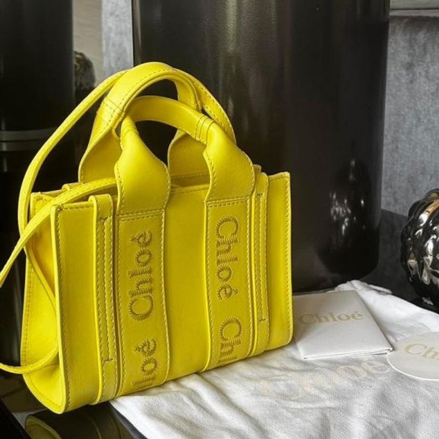 Chloe又新又美的檸檬黃皮質woody bag-3