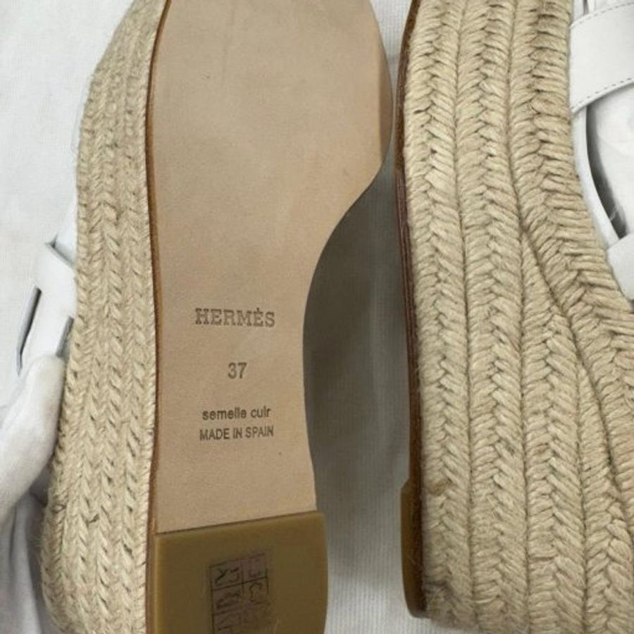 Hermes全新未穿白色豬鼻子草編船型鞋-6