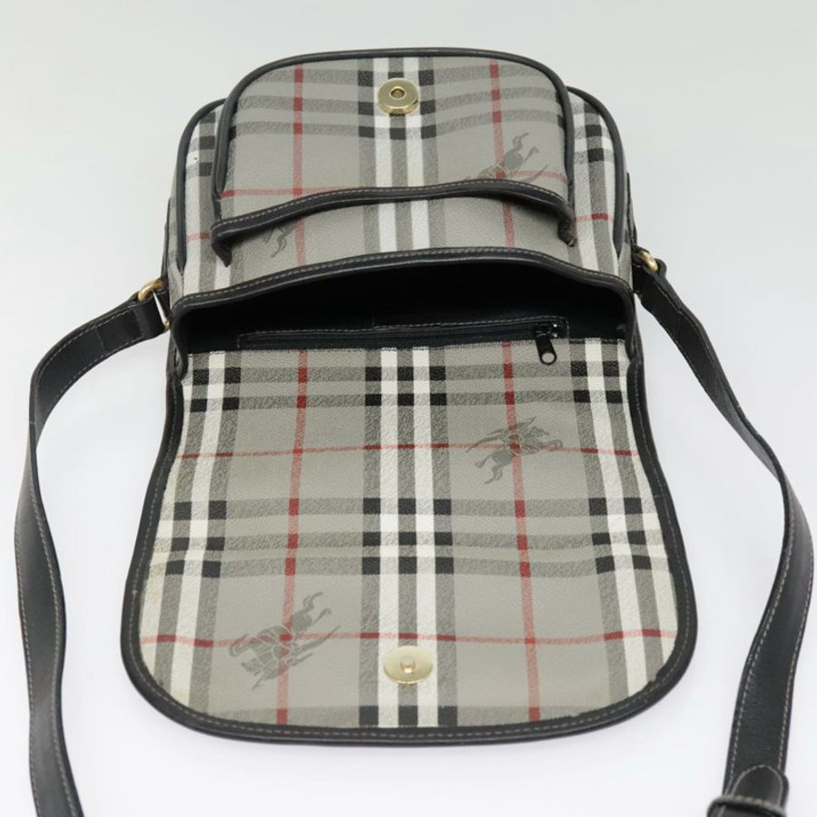 【日本直送】Burberrys Nova 格紋肩背包 PVC 皮革 灰色 金色 正品 92087-10