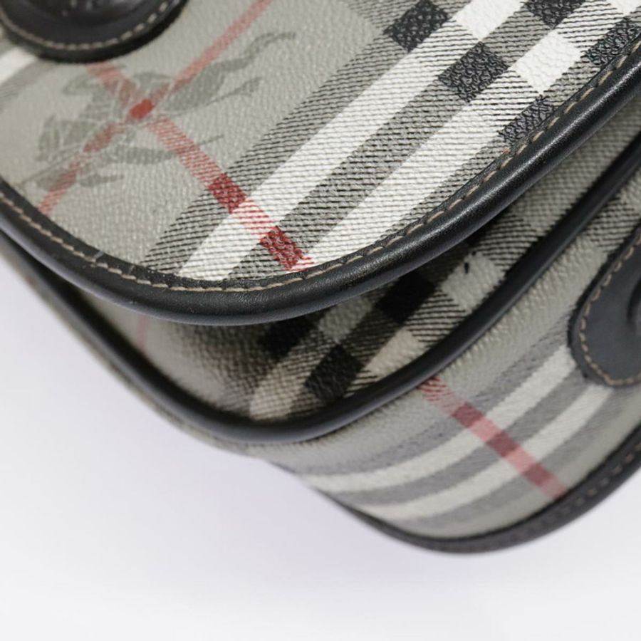 【日本直送】Burberrys Nova 格紋肩背包 PVC 皮革 灰色 金色 正品 92087-14