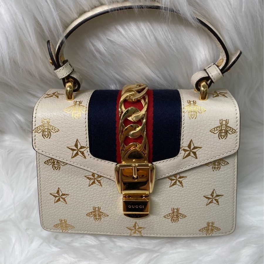 99新Gucci 古馳sylvie塞爾維亞限定款 小蜜蜂款單肩斜挎手提包-5