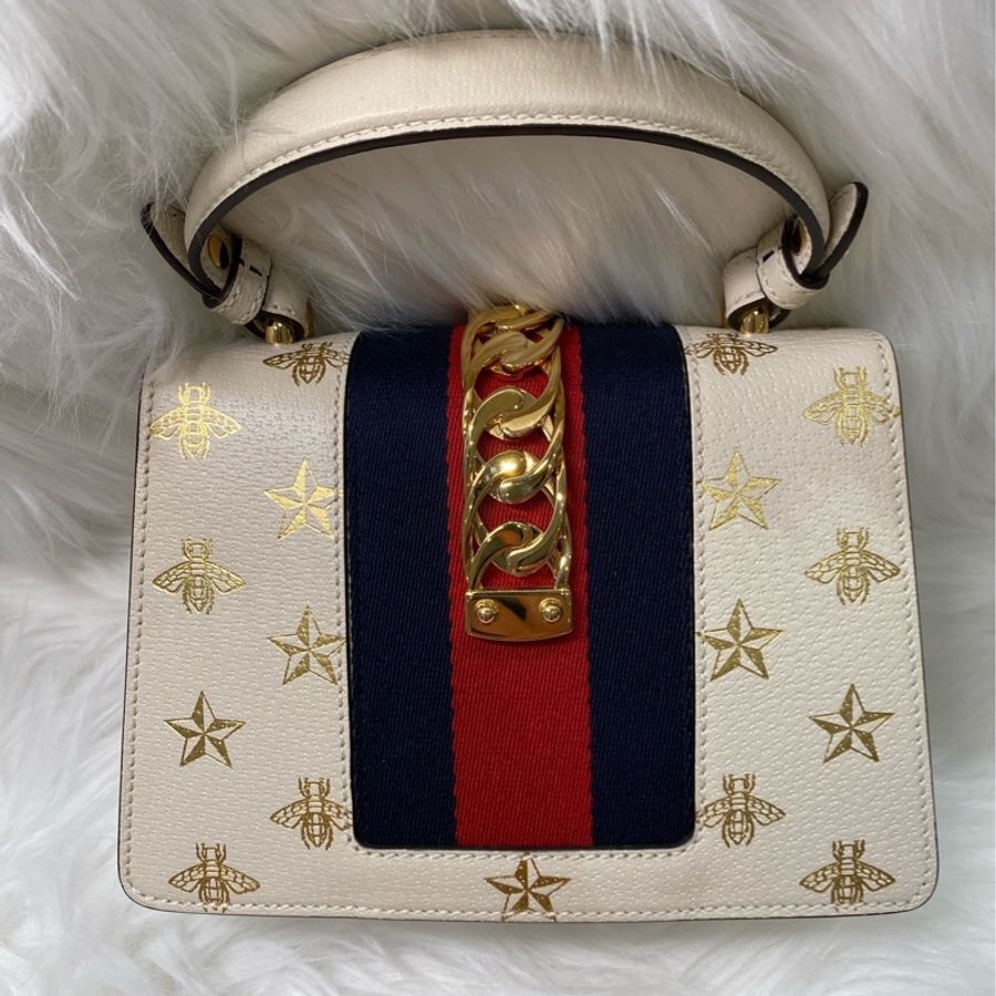 99新Gucci 古馳sylvie塞爾維亞限定款 小蜜蜂款單肩斜挎手提包-6