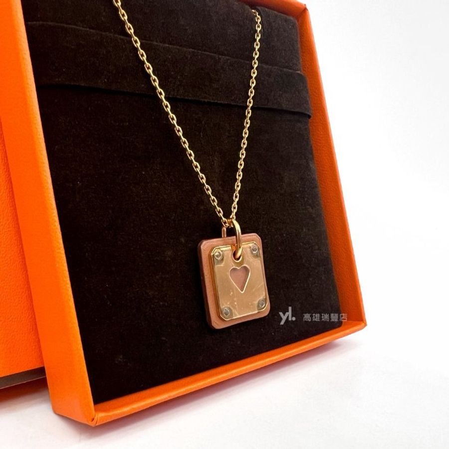 ❣Hermes 37金棕Swift皮簍空愛心金牌項鍊AsDeCoeur-2