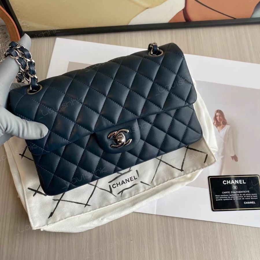 CHANEL 深藍色CF小號羊皮銀扣-2