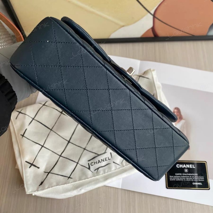 CHANEL 深藍色CF小號羊皮銀扣-5