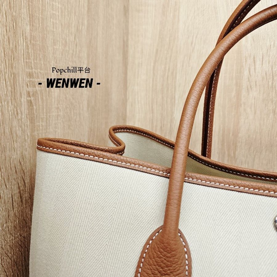 [輕時尚代表款😊]Hermes 鉛筆白金棕皮GardenParty36手提包-3