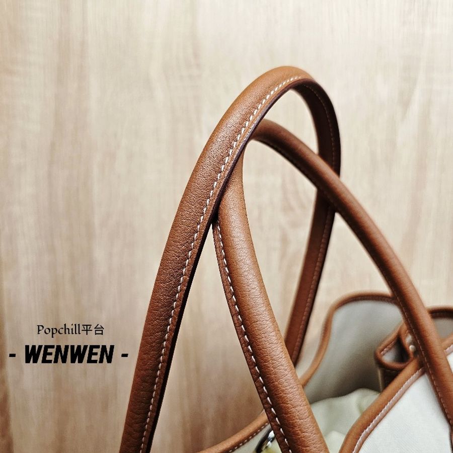 [輕時尚代表款😊]Hermes 鉛筆白金棕皮GardenParty36手提包-4