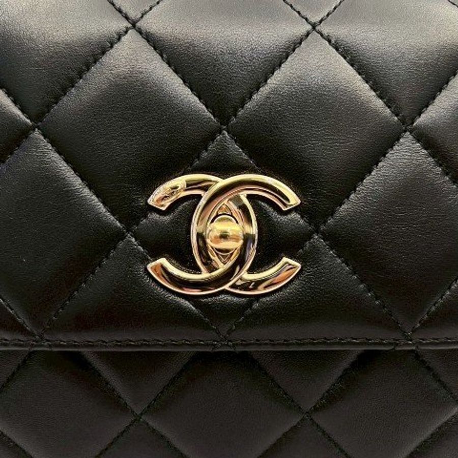 CHANEL 黑羊皮金釦Trendy CC肩背包-9