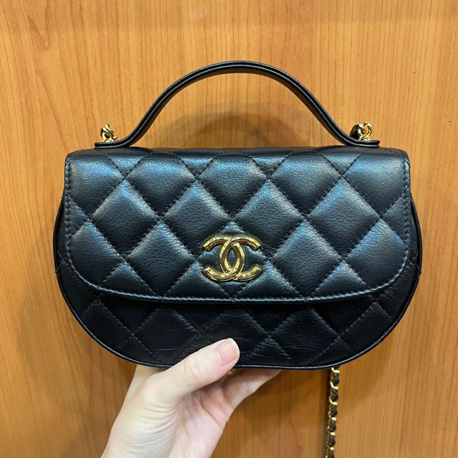 Chanel 黑牛皮金釦mini手提斜背馬鞍包AP3367-0