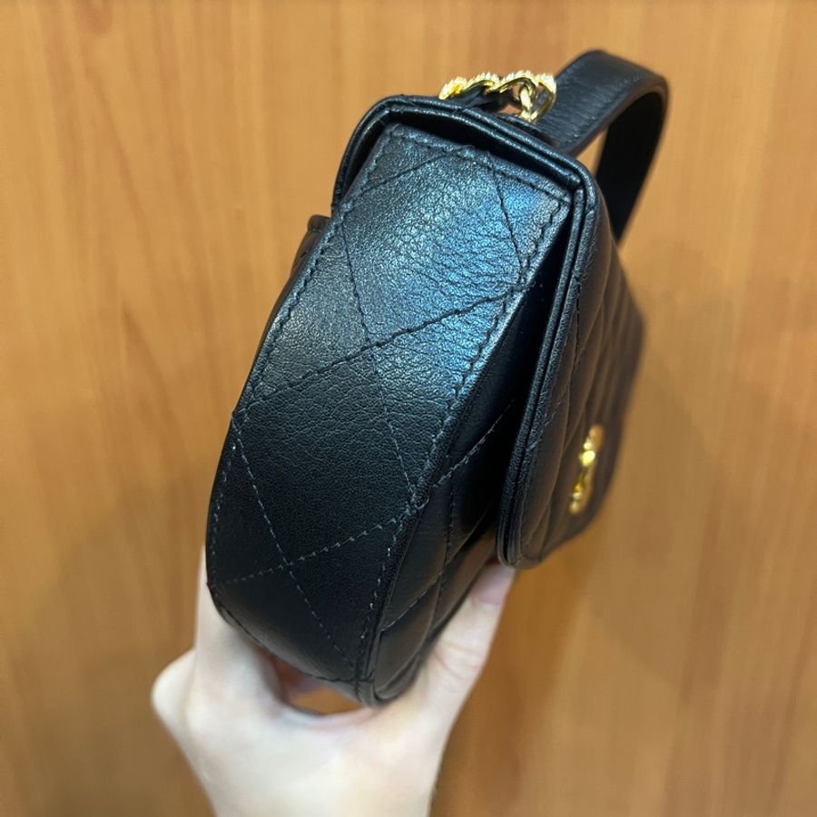 Chanel 黑牛皮金釦mini手提斜背馬鞍包AP3367-3