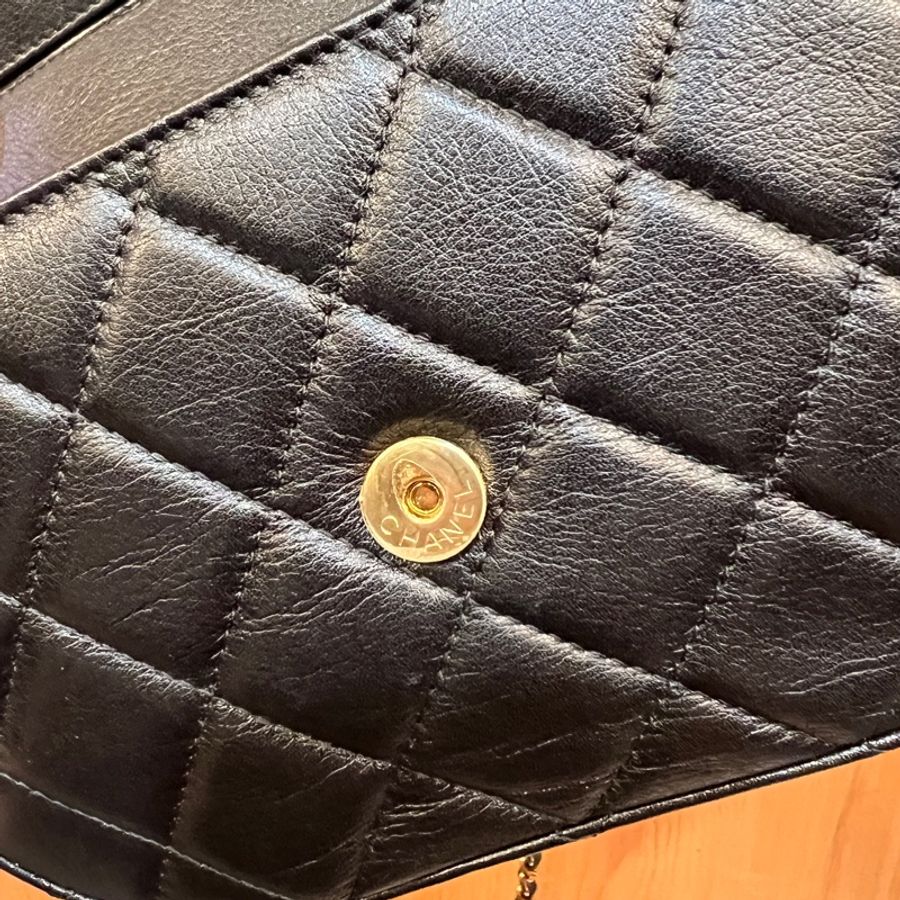 Chanel 黑牛皮金釦mini手提斜背馬鞍包AP3367-10