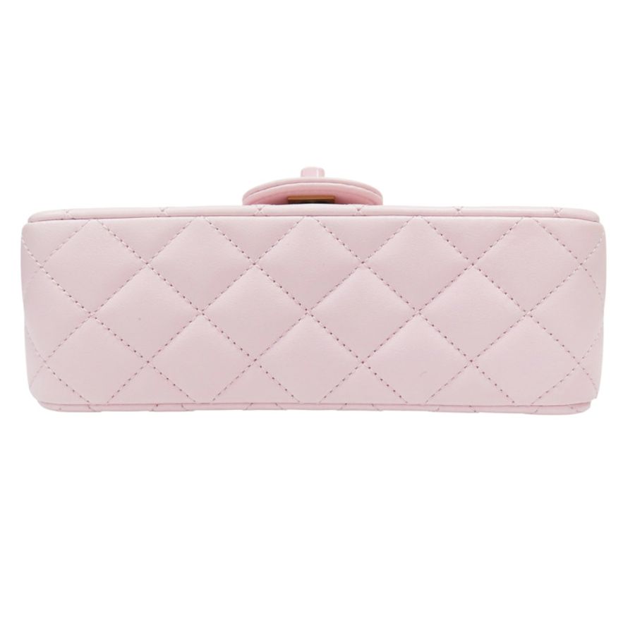 【再降價】粉色 菱格紋 羊皮 MINI 手把 口蓋包 鍊帶 肩背包【CHANEL 香奈兒】 AS5243-3