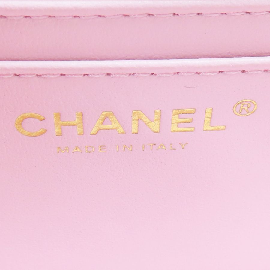 【再降價】粉色 菱格紋 羊皮 MINI 手把 口蓋包 鍊帶 肩背包【CHANEL 香奈兒】 AS5243-5