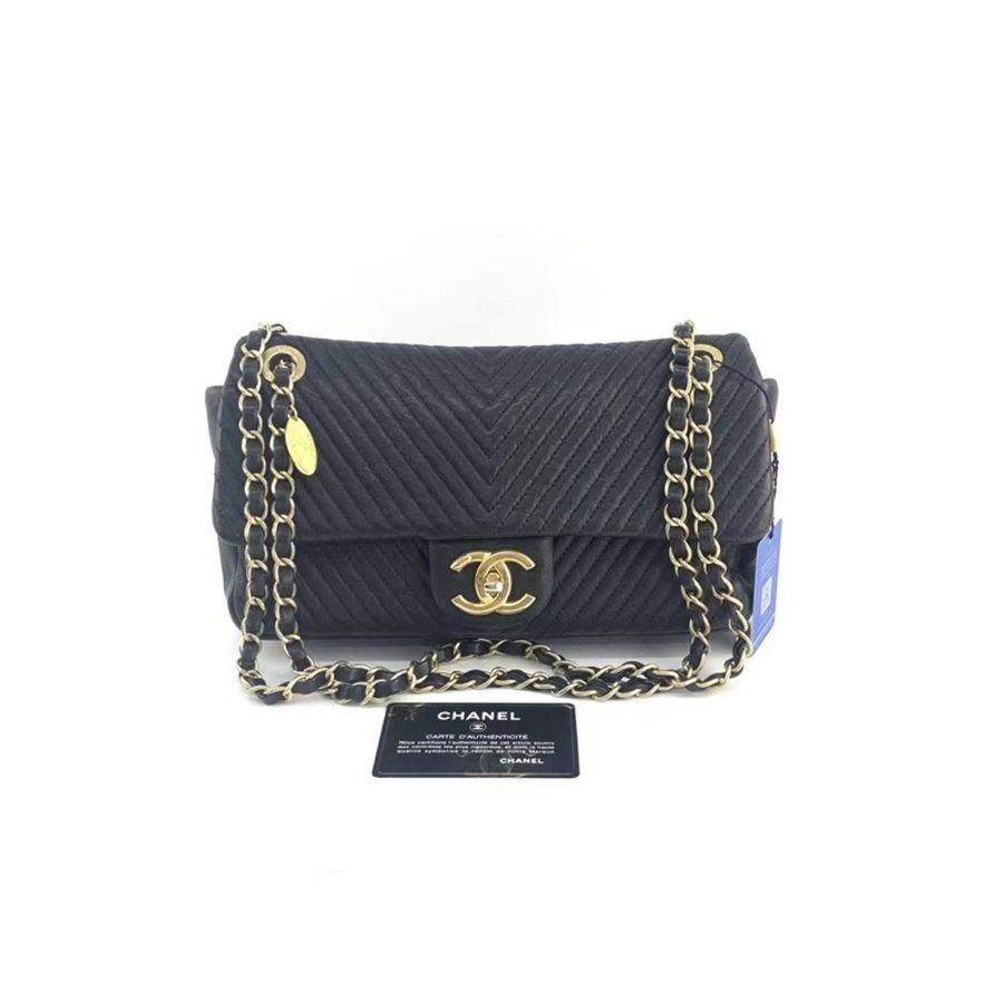 Chanel 香奈兒V紋黑色金幣CF斜挎包-0