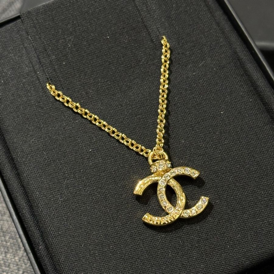 CHANEL 香奈兒金色拼水鑽雙C LOGO項鍊 可調整項鍊-3