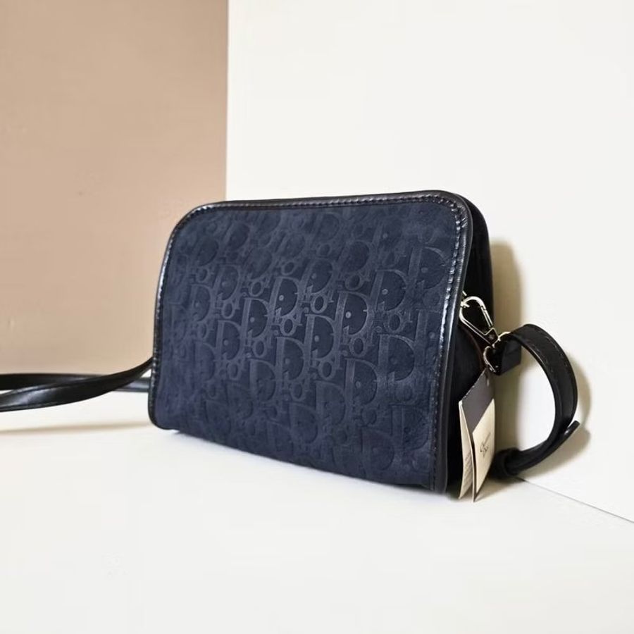 DIOR 絕版 少見 經典老花 斜背包 單肩包 夜空藍 Vintage-7