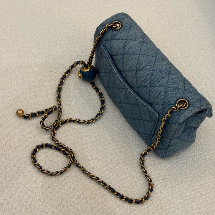 丹寧金球鏈CHANEL MINI COCO 20cm藍色牛仔肩背斜背包-8