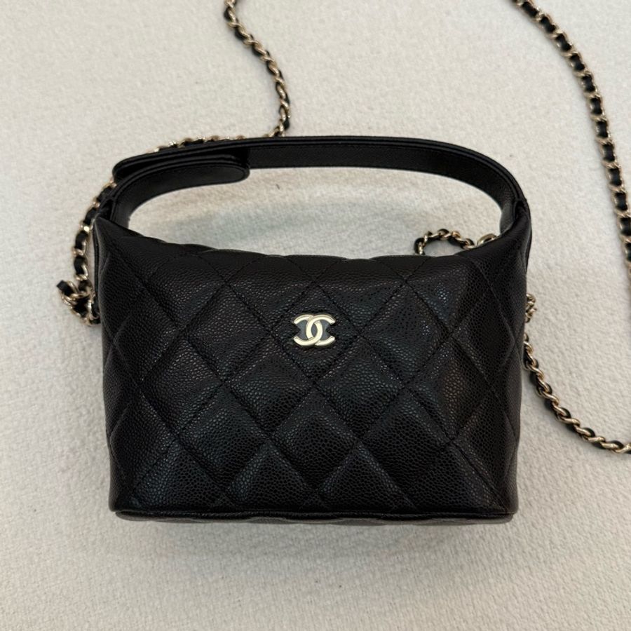 MINI 精美小飯盒CHANEL 全新黑色荔枝牛皮迷你手提斜背包-2