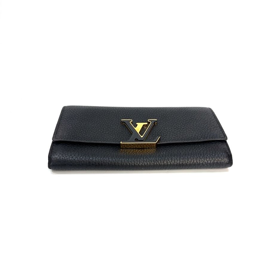 LV 黑牛皮金釦Capucines 金釦12卡長夾 M61248-4