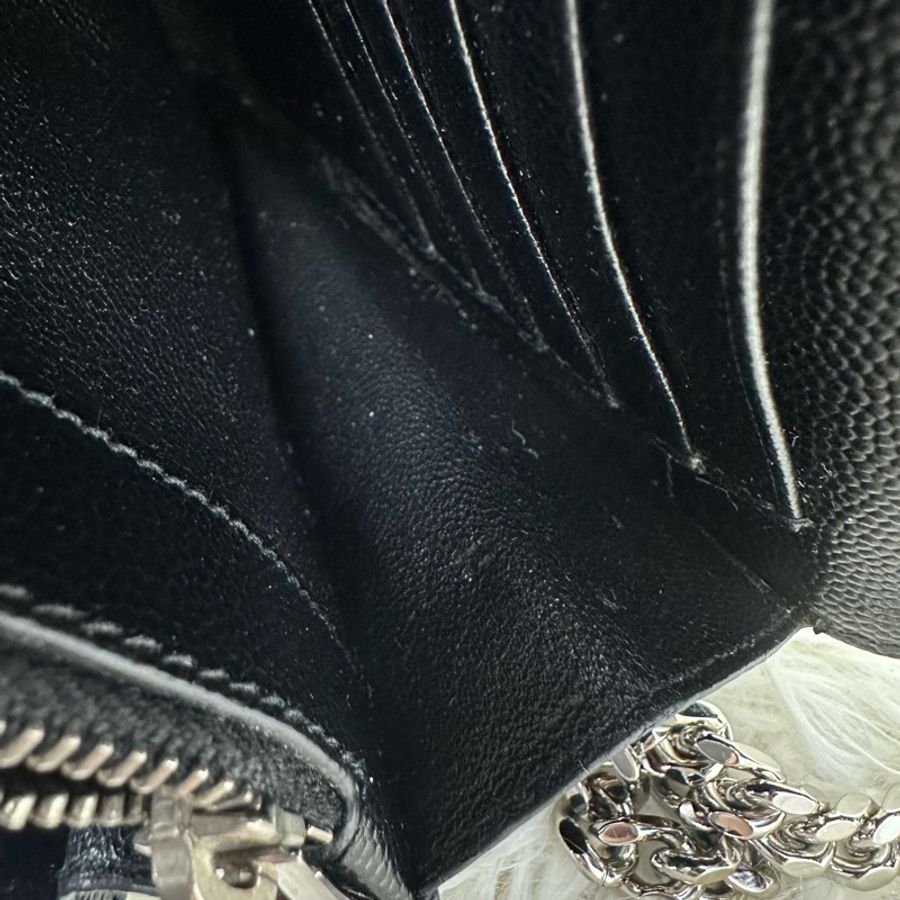 YSL 黑銀V紋荔枝皮WOC 鏈條包-6