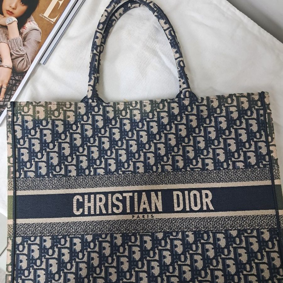 Dior 雙色緹花拖特包 (大)-3