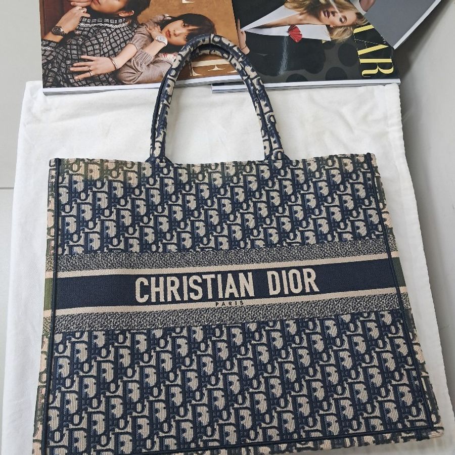 Dior 雙色緹花拖特包 (大)-4