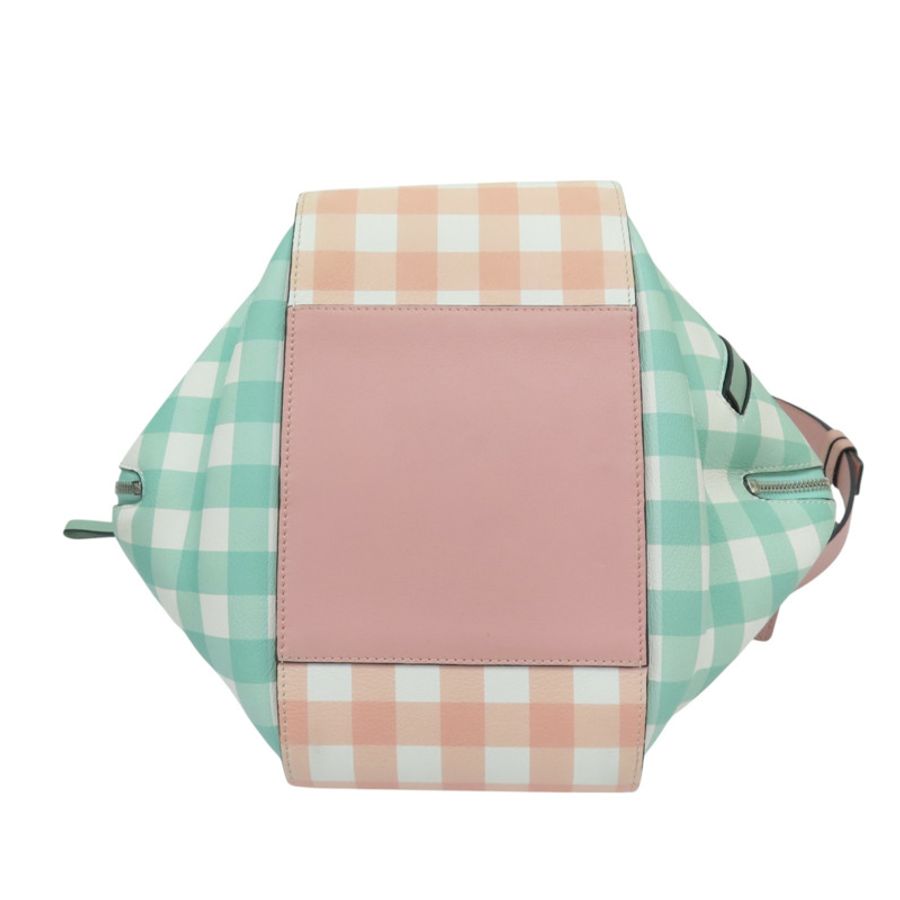 【再降價】粉/綠色 格紋牛皮 Hammock 吊床包 肩背包【LOEWE 羅威】-3