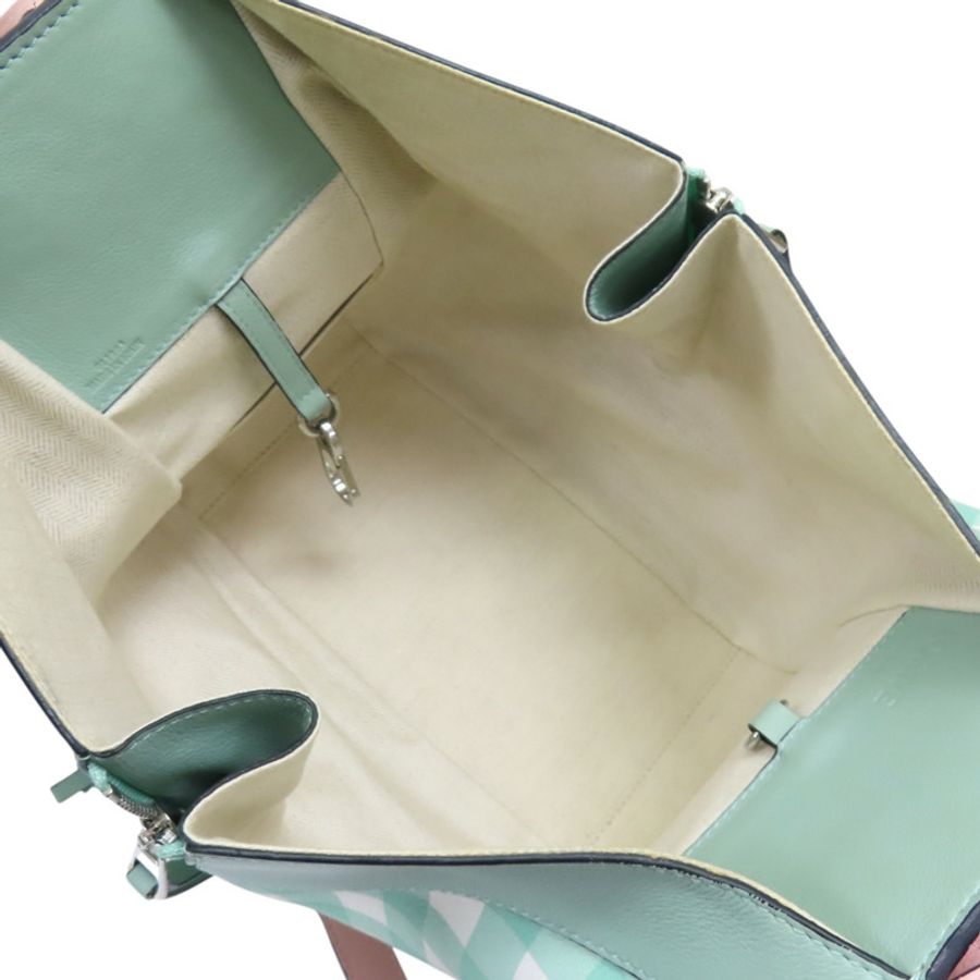 【再降價】粉/綠色 格紋牛皮 Hammock 吊床包 肩背包【LOEWE 羅威】-4