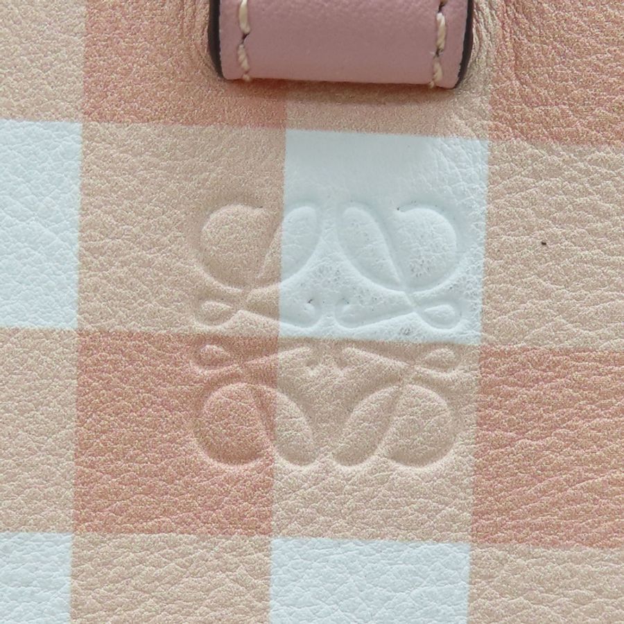 【再降價】粉/綠色 格紋牛皮 Hammock 吊床包 肩背包【LOEWE 羅威】-5