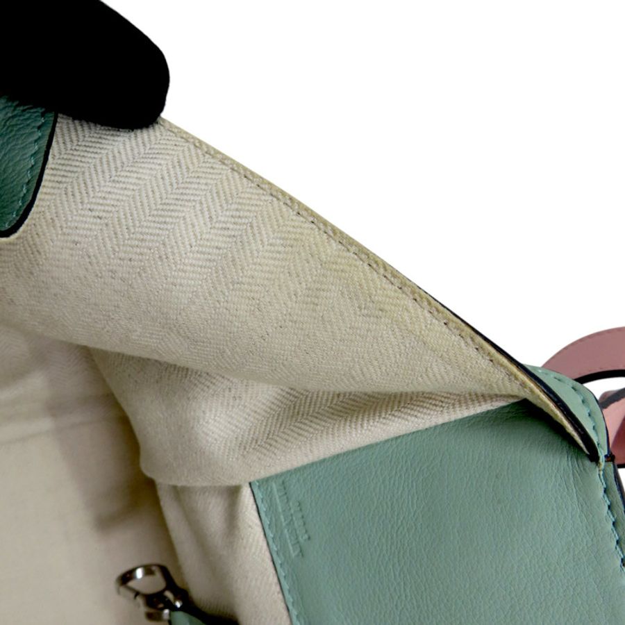 【再降價】粉/綠色 格紋牛皮 Hammock 吊床包 肩背包【LOEWE 羅威】-14