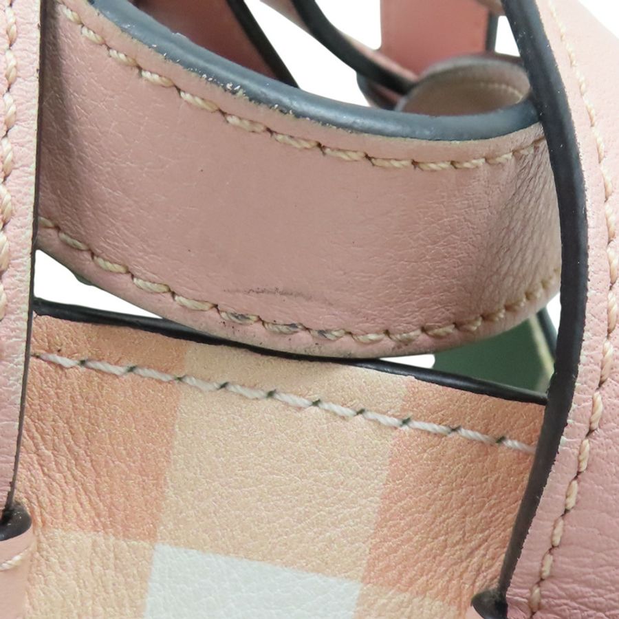 【再降價】粉/綠色 格紋牛皮 Hammock 吊床包 肩背包【LOEWE 羅威】-16