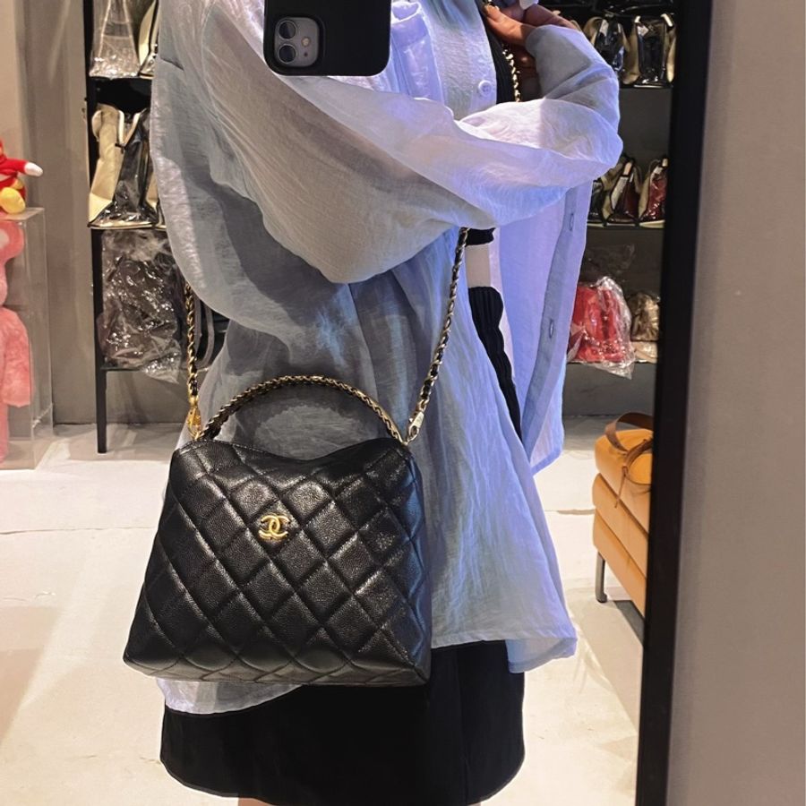 CHANEL 粒面牛皮鍊帶手提/小飯盒包-4