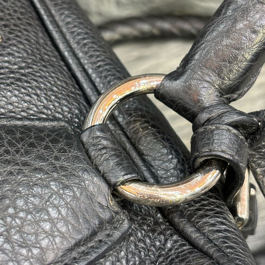 PRADA BL0310 黑色荔枝皮 銀色LOGO 編織把 拉鍊 手提包保齡球包波士頓包-9