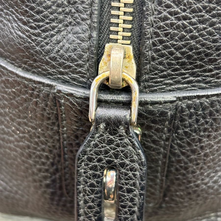 PRADA BL0310 黑色荔枝皮 銀色LOGO 編織把 拉鍊 手提包保齡球包波士頓包-12