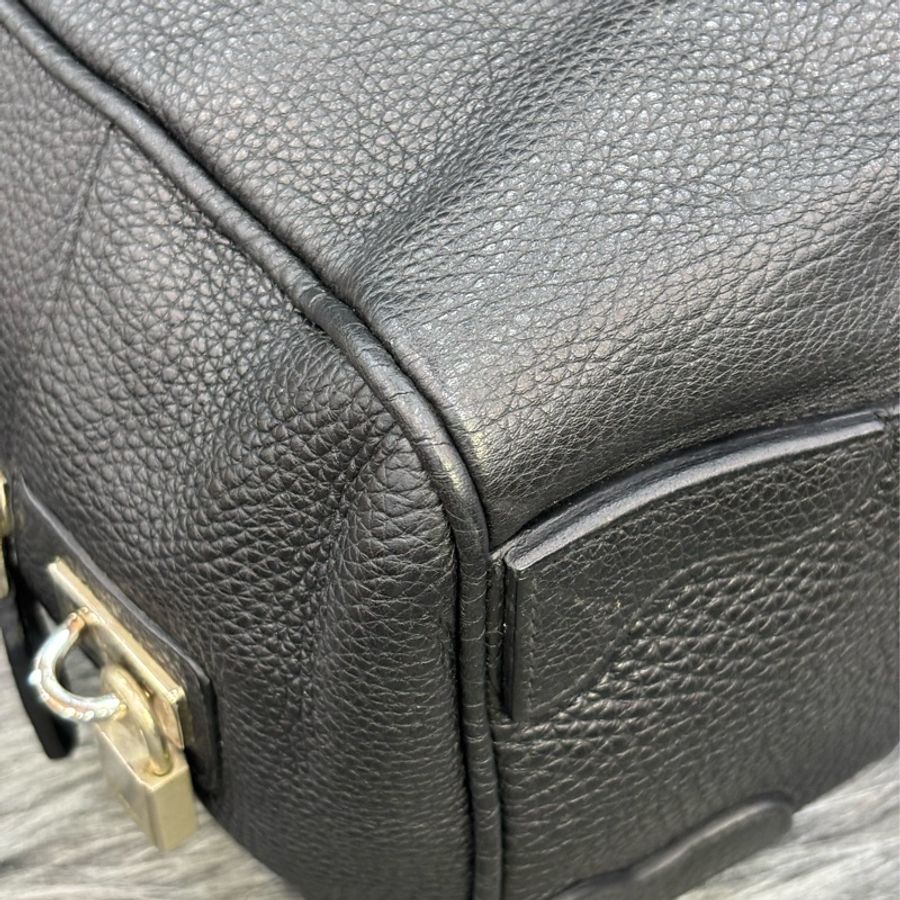 PRADA BL0310 黑色荔枝皮 銀色LOGO 編織把 拉鍊 手提包保齡球包波士頓包-25