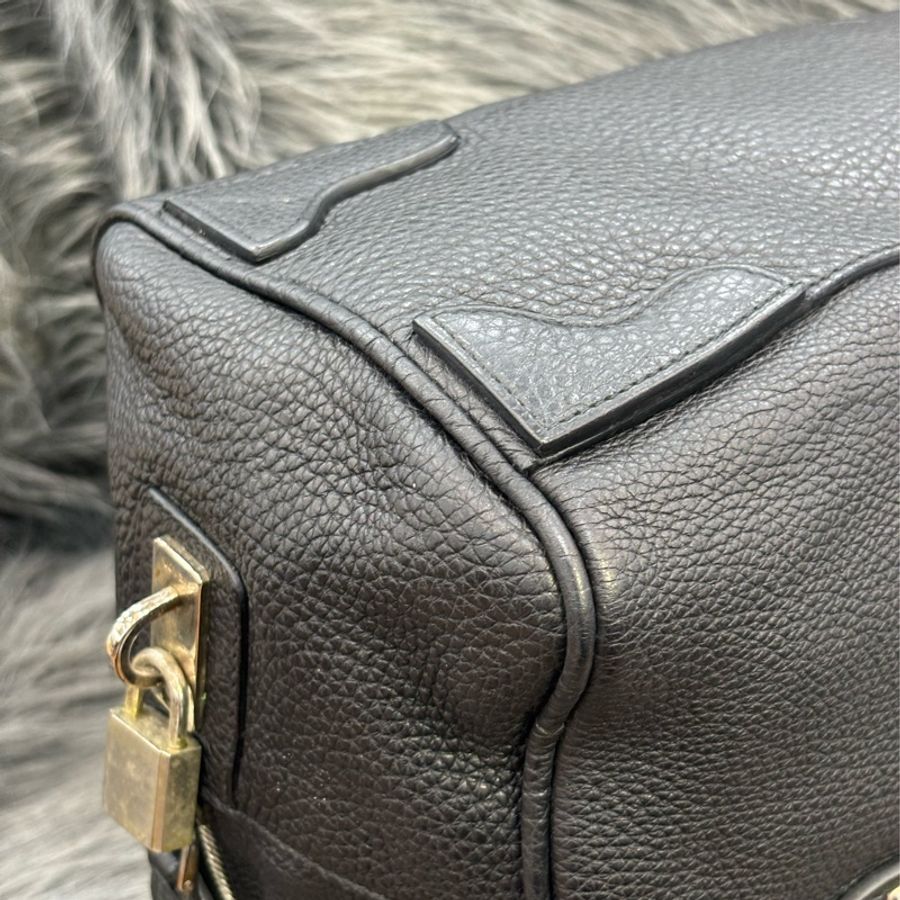 PRADA BL0310 黑色荔枝皮 銀色LOGO 編織把 拉鍊 手提包保齡球包波士頓包-27