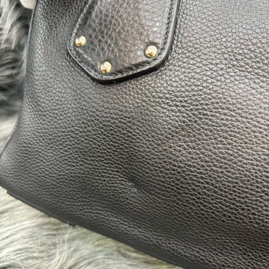 PRADA BL0310 黑色荔枝皮 銀色LOGO 編織把 拉鍊 手提包保齡球包波士頓包-29