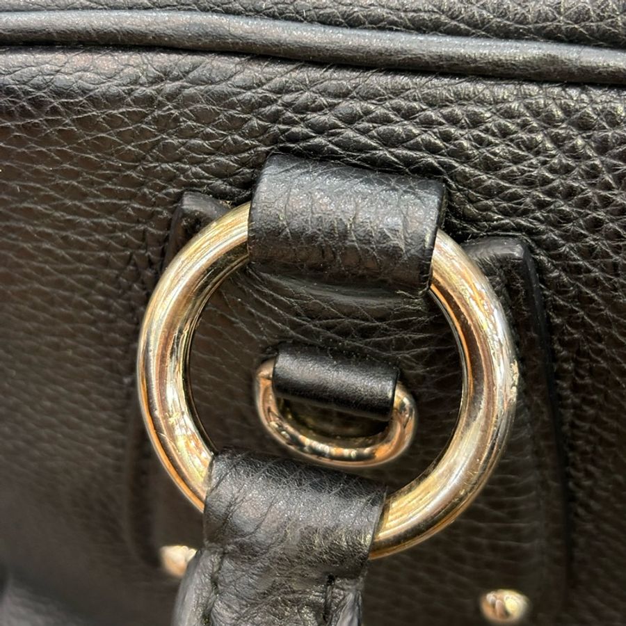 PRADA BL0310 黑色荔枝皮 銀色LOGO 編織把 拉鍊 手提包保齡球包波士頓包-39