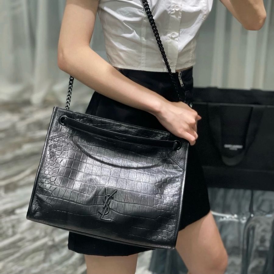 (極新💝 超稀有) YSL NIKI Shopping “so black” 鱷魚紋 托特包-3