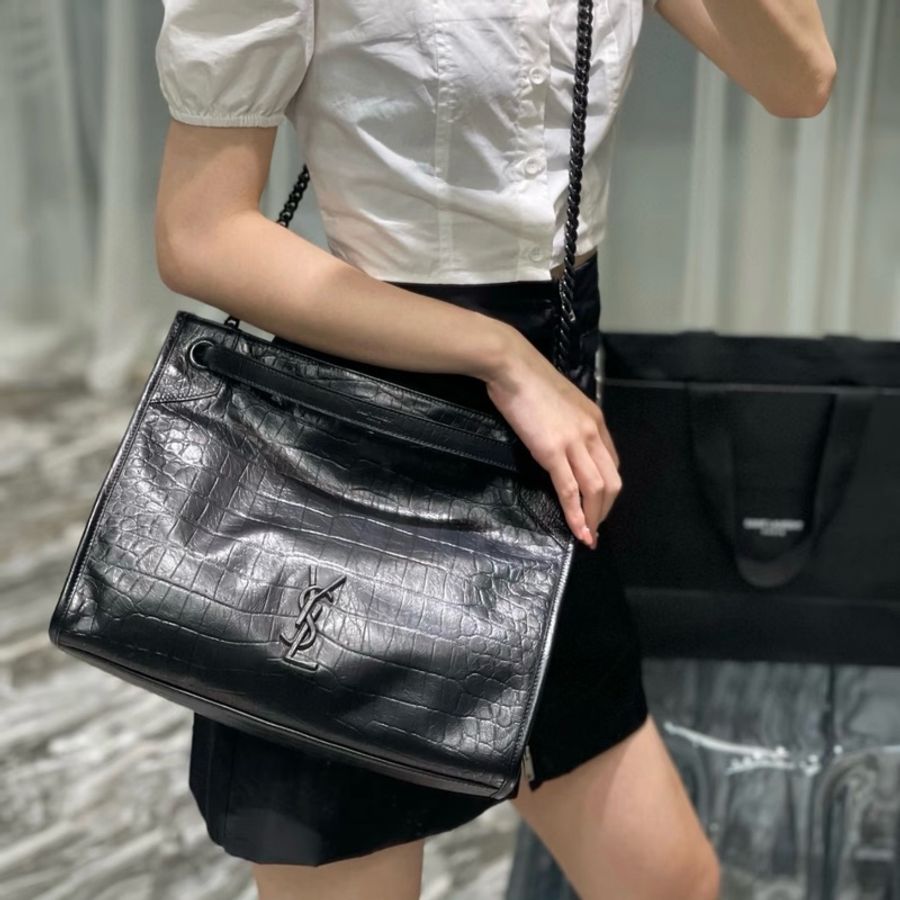 (極新💝 超稀有) YSL NIKI Shopping “so black” 鱷魚紋 托特包-5