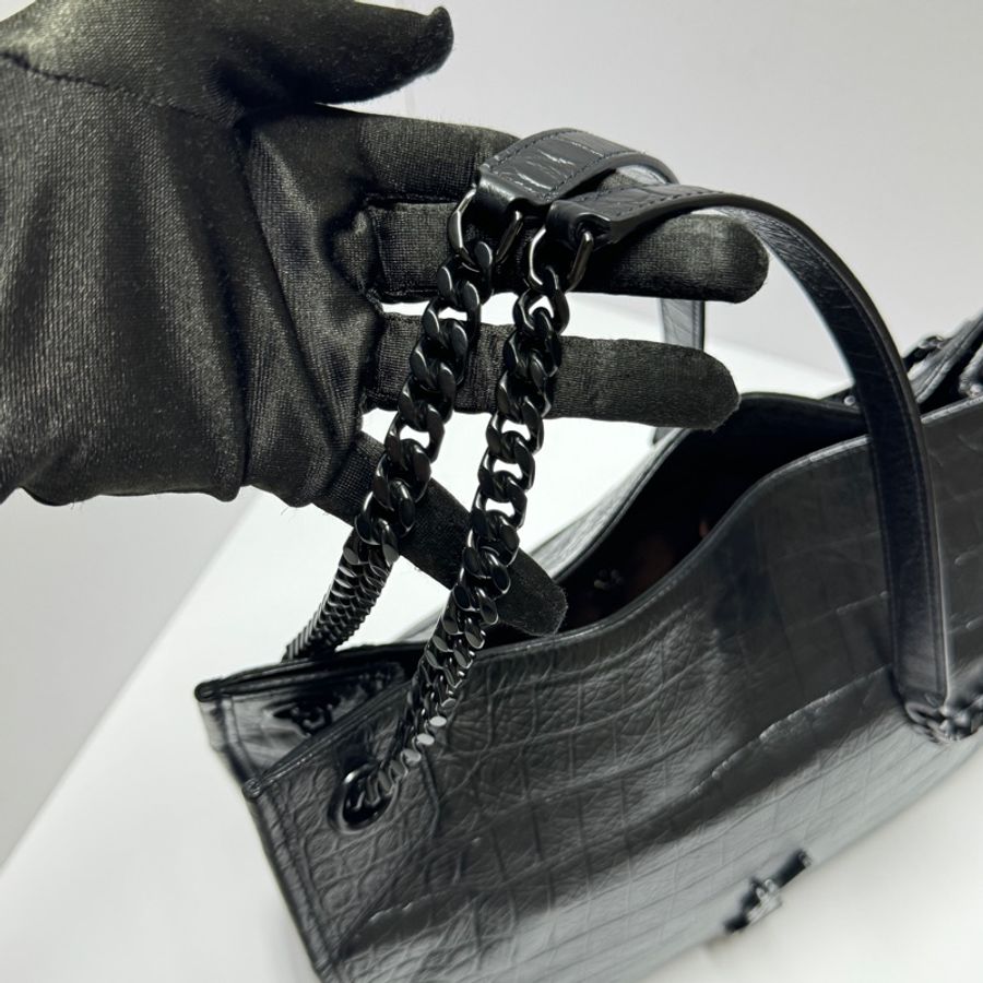 (極新💝 超稀有) YSL NIKI Shopping “so black” 鱷魚紋 托特包-12