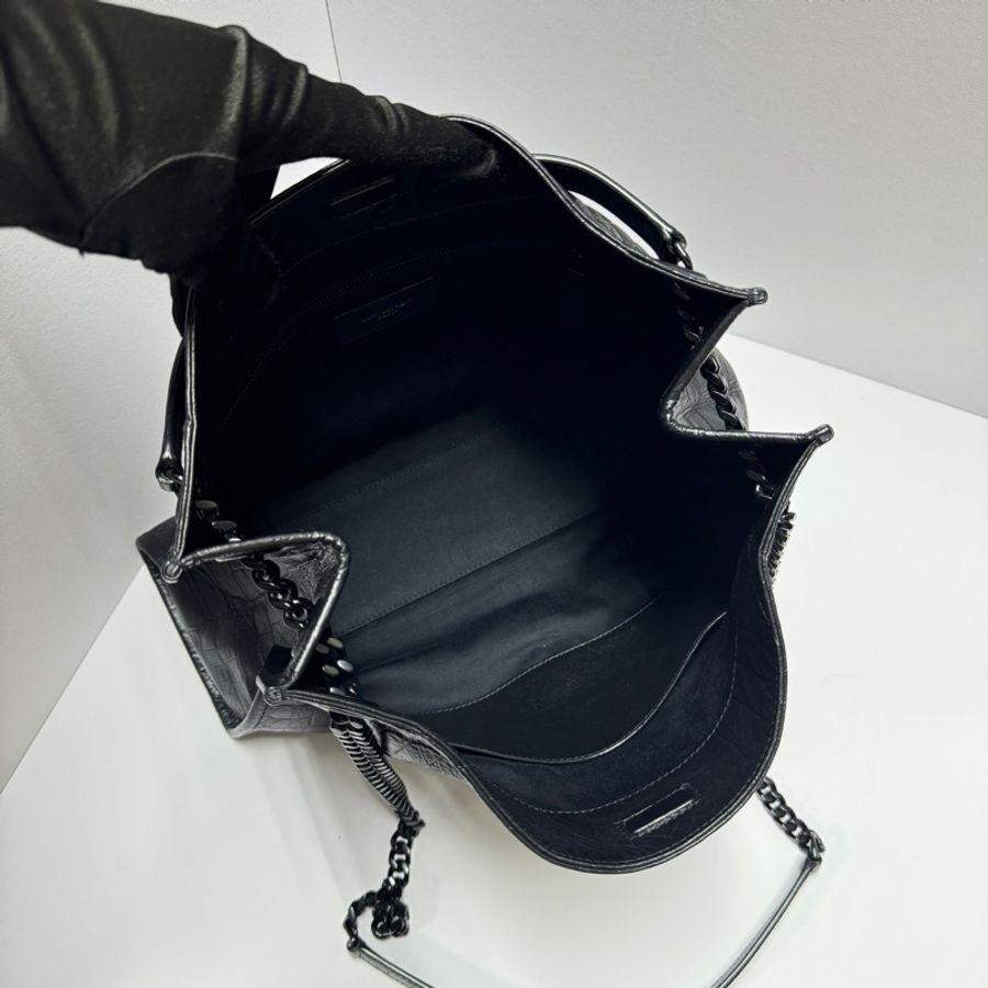 (極新💝 超稀有) YSL NIKI Shopping “so black” 鱷魚紋 托特包-23
