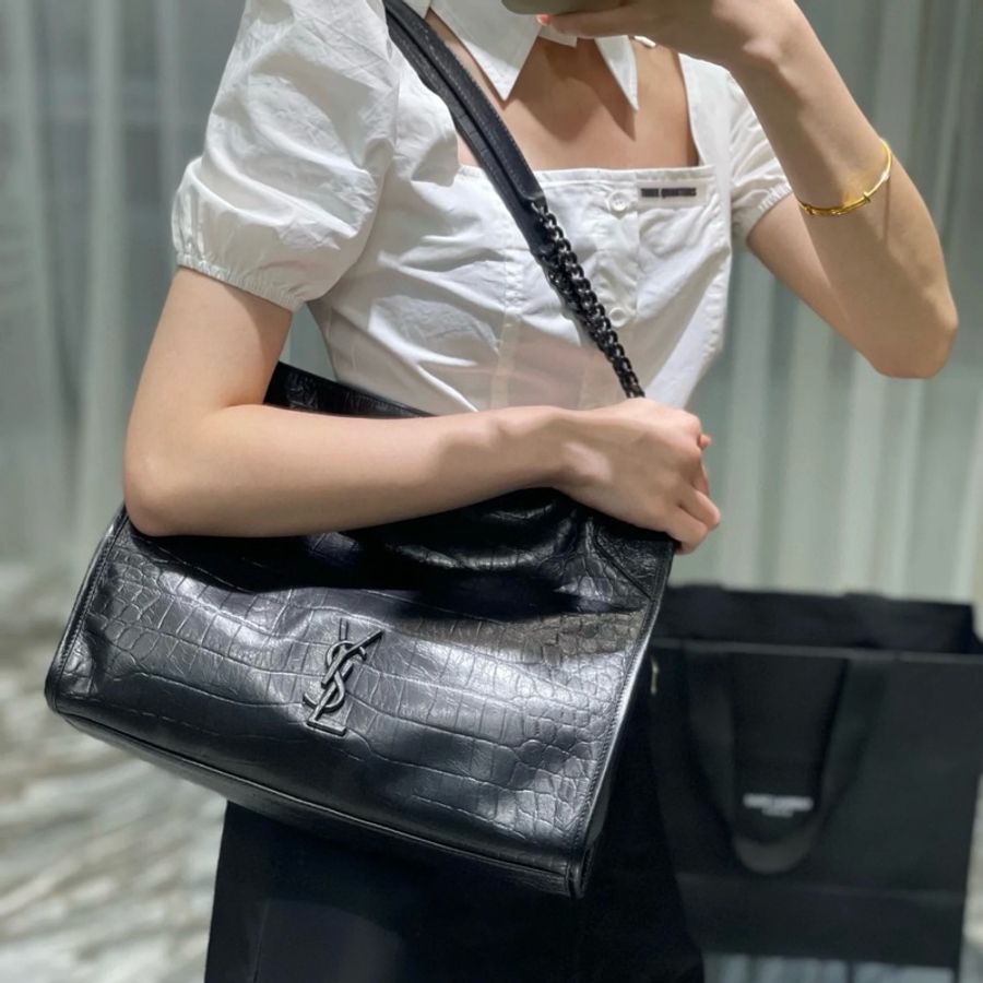 (極新💝 超稀有) YSL NIKI Shopping “so black” 鱷魚紋 托特包-28