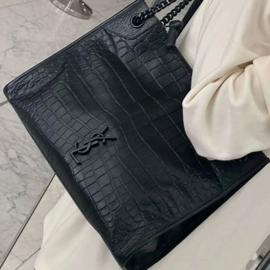 (極新💝 超稀有) YSL NIKI Shopping “so black” 鱷魚紋 托特包-29