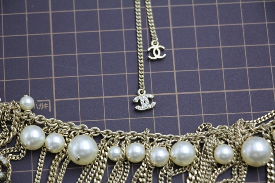 Chanel A11P 仿珍珠鍍金CC logo項鏈腰鏈-12